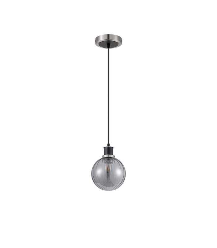 Plattsburgh 1.3m Pendant 1 Light E14 IP44 15cm Round Segment Glass Shade Satin Nickel Smoke Plated & Satin Black-5