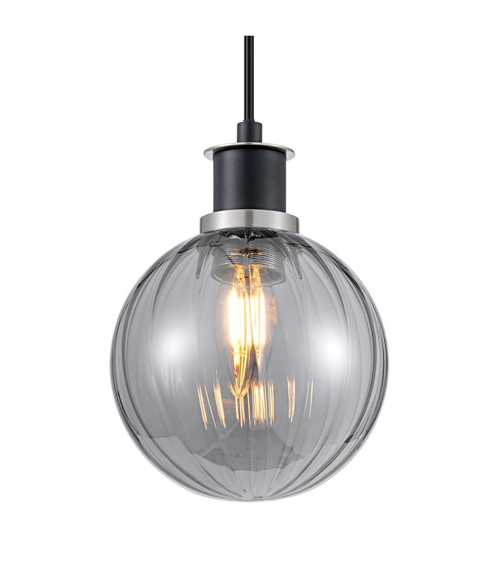 Plattsburgh 1.3m Pendant 1 Light E14 IP44 15cm Round Segment Glass Shade Satin Nickel Smoke Plated & Satin Black-7