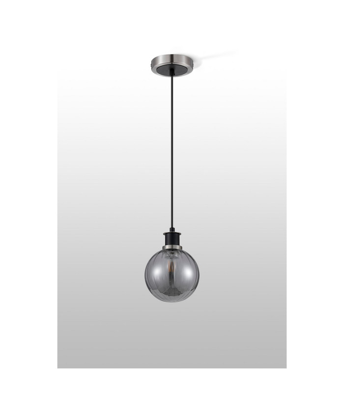 Plattsburgh 1.3m Pendant 1 Light E14 IP44 15cm Round Segment Glass Shade Satin Nickel Smoke Plated & Satin Black-8