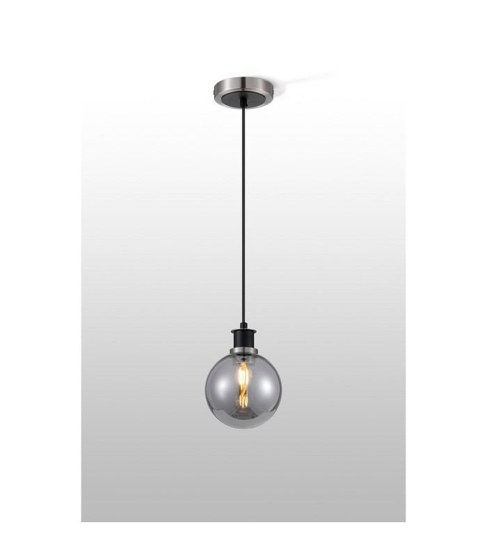 Plattsburgh 1.3m Pendant 1 Light E14 IP44 15cm Round Glass Shade Satin Nickel Smoke Plated & Satin Black-3