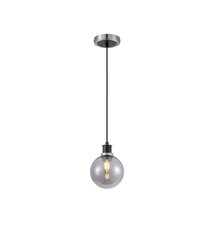 Plattsburgh 1.3m Pendant 1 Light E14 IP44 15cm Round Glass Shade Satin Nickel Smoke Plated & Satin Black-4