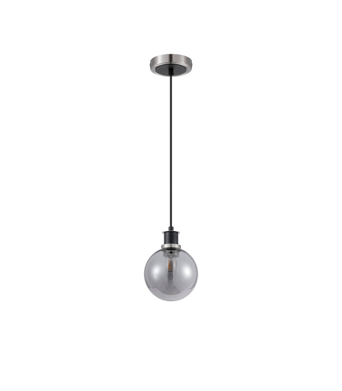 Plattsburgh 1.3m Pendant 1 Light E14 IP44 15cm Round Glass Shade Satin Nickel Smoke Plated & Satin Black-5