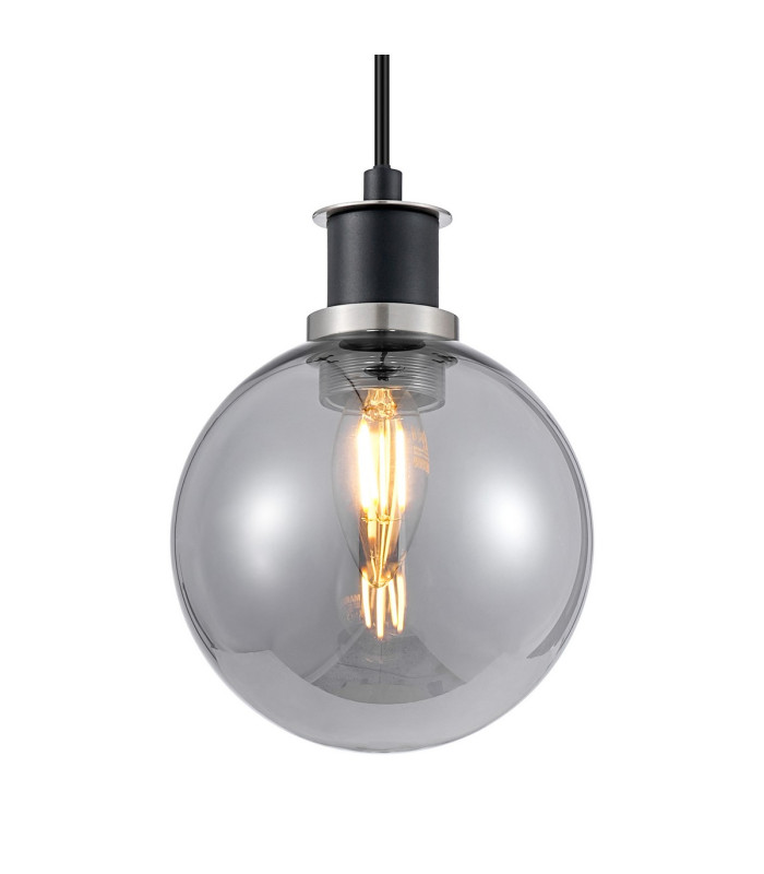 Plattsburgh 1.3m Pendant 1 Light E14 IP44 15cm Round Glass Shade Satin Nickel Smoke Plated & Satin Black-7