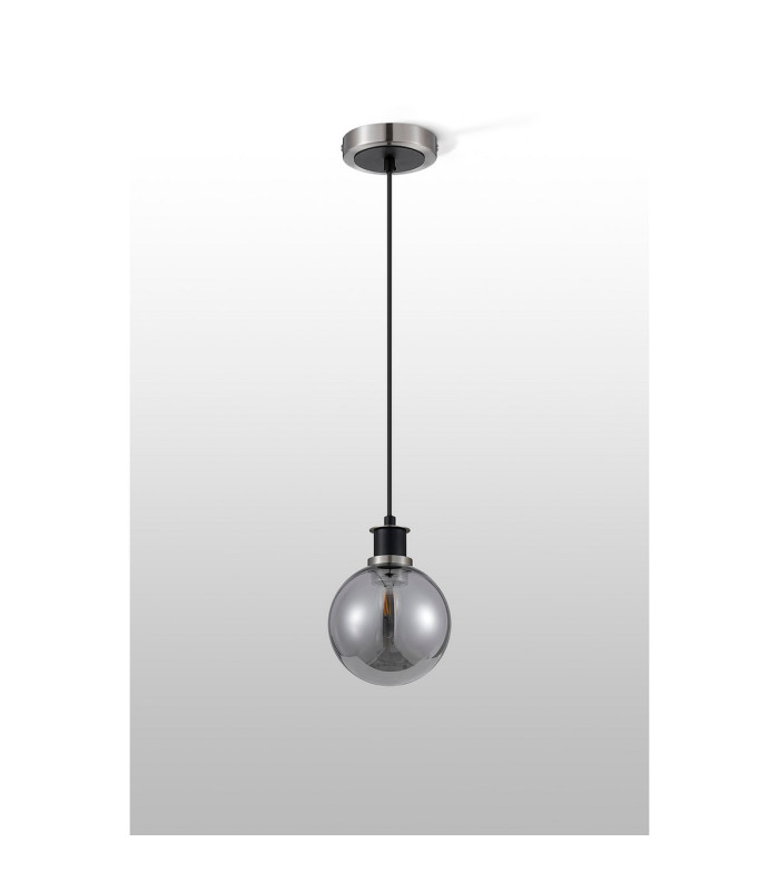 Plattsburgh 1.3m Pendant 1 Light E14 IP44 15cm Round Glass Shade Satin Nickel Smoke Plated & Satin Black-8