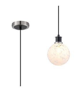 Plattsburgh 1.3m Pendant 1 Light E14 IP44 15cm Round Speckled Glass Shade Satin Nickel White & Satin Black-1