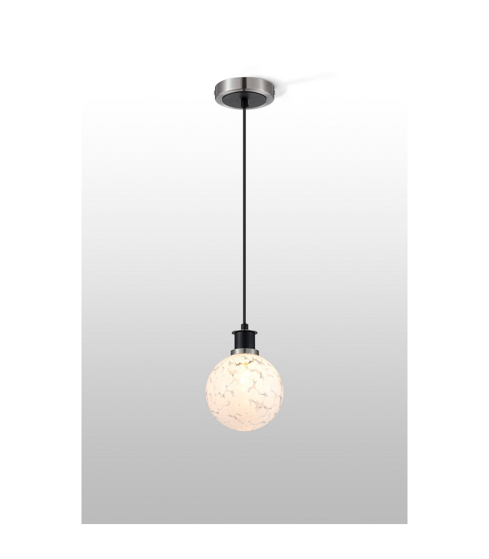 Plattsburgh 1.3m Pendant 1 Light E14 IP44 15cm Round Speckled Glass Shade Satin Nickel White & Satin Black-3