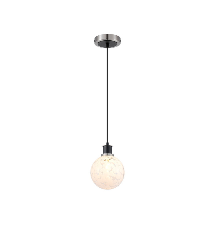 Plattsburgh 1.3m Pendant 1 Light E14 IP44 15cm Round Speckled Glass Shade Satin Nickel White & Satin Black-4
