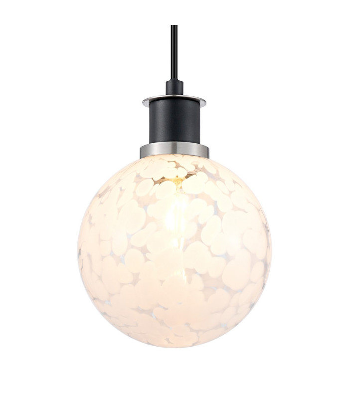 Plattsburgh 1.3m Pendant 1 Light E14 IP44 15cm Round Speckled Glass Shade Satin Nickel White & Satin Black-7