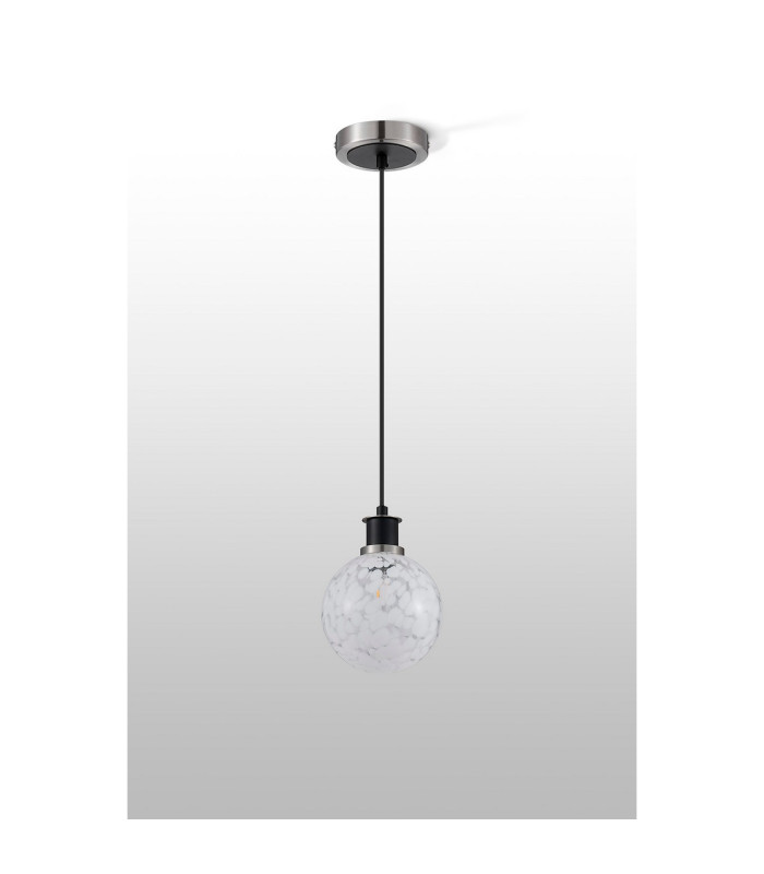 Plattsburgh 1.3m Pendant 1 Light E14 IP44 15cm Round Speckled Glass Shade Satin Nickel White & Satin Black-8