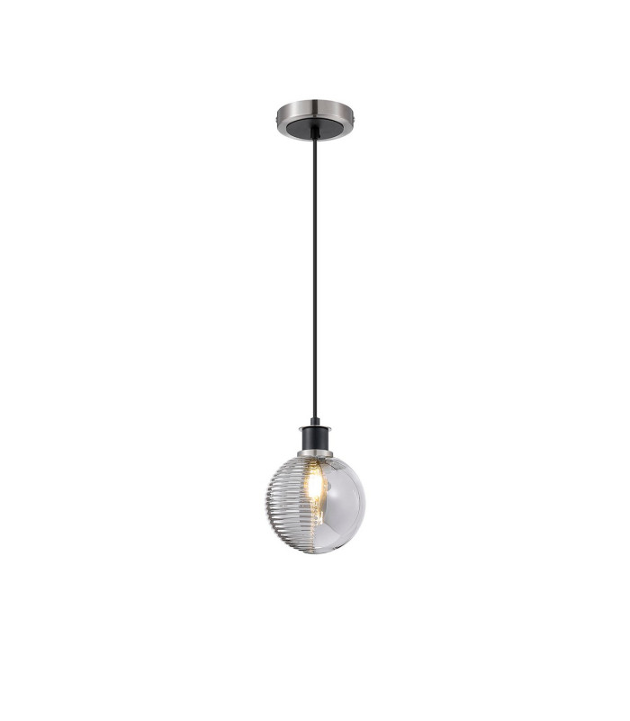 Plattsburgh 1.3m Pendant E14 IP44 15cm Round Textured Smooth/Ribbed Glass Shade Satin Nickel Smoke Plated & Satin Black-4