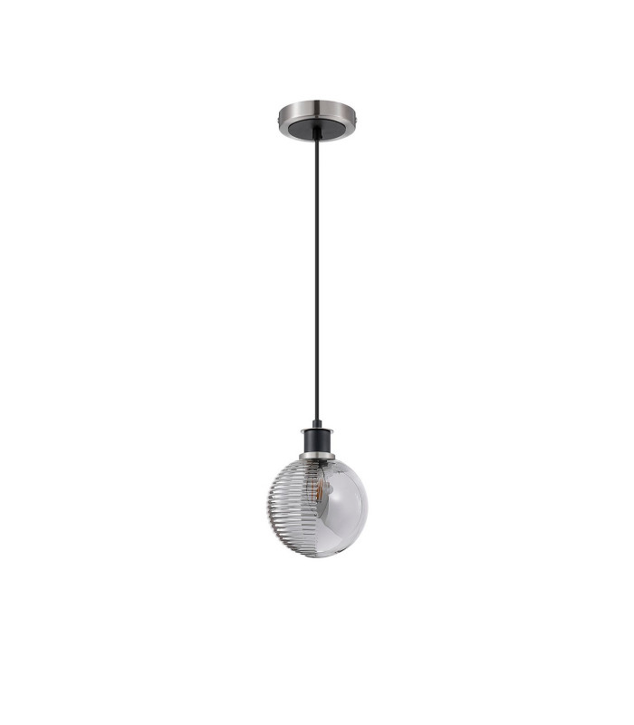 Plattsburgh 1.3m Pendant E14 IP44 15cm Round Textured Smooth/Ribbed Glass Shade Satin Nickel Smoke Plated & Satin Black-5