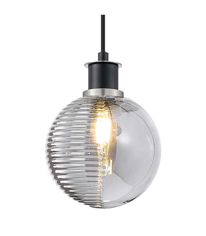 Plattsburgh 1.3m Pendant E14 IP44 15cm Round Textured Smooth/Ribbed Glass Shade Satin Nickel Smoke Plated & Satin Black-7