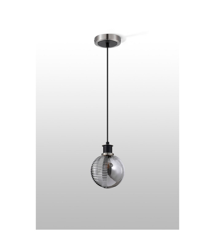Plattsburgh 1.3m Pendant E14 IP44 15cm Round Textured Smooth/Ribbed Glass Shade Satin Nickel Smoke Plated & Satin Black-8