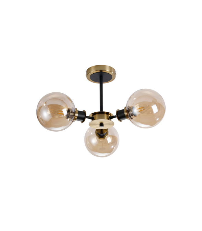 Plattsburgh Semi Ceiling 3 Light E14 IP44 15cm Round Glass Shade Brass Amber Plated & Satin Black-4