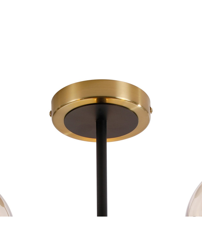 Plattsburgh Semi Ceiling 3 Light E14 IP44 15cm Round Glass Shade Brass Amber Plated & Satin Black-5