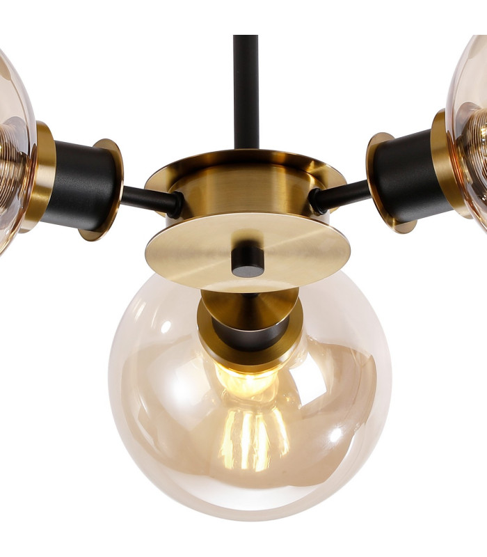 Plattsburgh Semi Ceiling 3 Light E14 IP44 15cm Round Glass Shade Brass Amber Plated & Satin Black-7