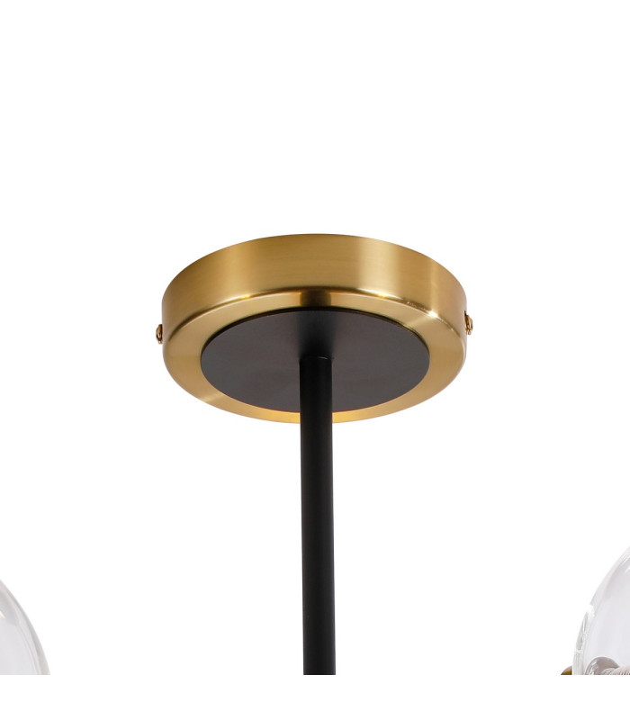 Plattsburgh Semi Ceiling 3 Light E14 IP44 15cm Round Glass Shade Brass Clear & Satin Black-5