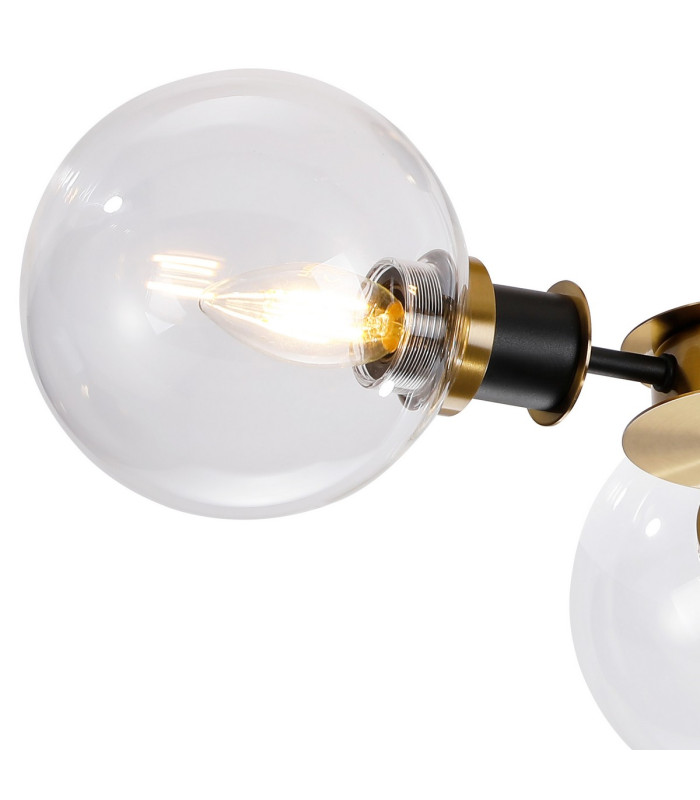 Plattsburgh Semi Ceiling 3 Light E14 IP44 15cm Round Glass Shade Brass Clear & Satin Black-6