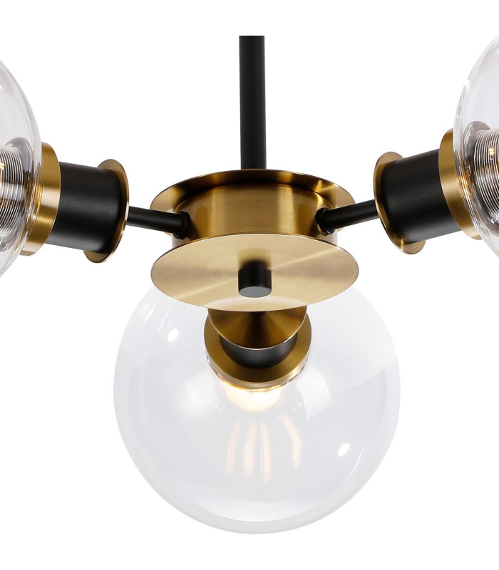 Plattsburgh Semi Ceiling 3 Light E14 IP44 15cm Round Glass Shade Brass Clear & Satin Black-7