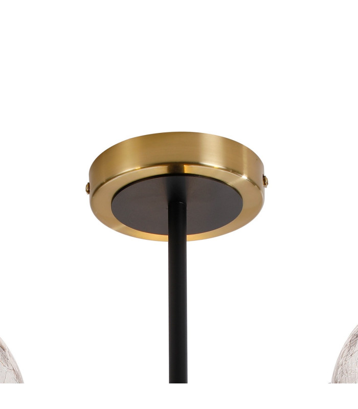 Plattsburgh Semi Ceiling 3 Light E14 IP44 15cm Round Crackled Glass Shade Brass Clear & Satin Black-5