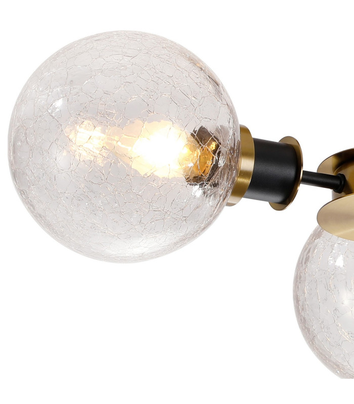 Plattsburgh Semi Ceiling 3 Light E14 IP44 15cm Round Crackled Glass Shade Brass Clear & Satin Black-6