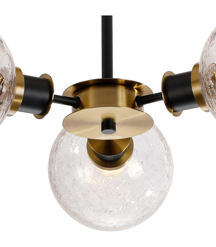 Plattsburgh Semi Ceiling 3 Light E14 IP44 15cm Round Crackled Glass Shade Brass Clear & Satin Black-7