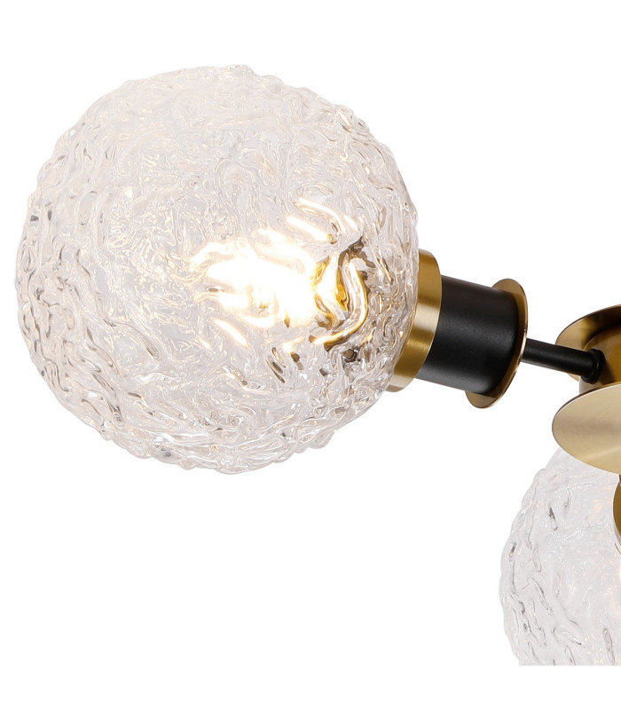 Plattsburgh Semi Ceiling 3 Light E14 IP44 15cm Round Textured Crumple Glass Shade Brass Clear & Satin Black-6