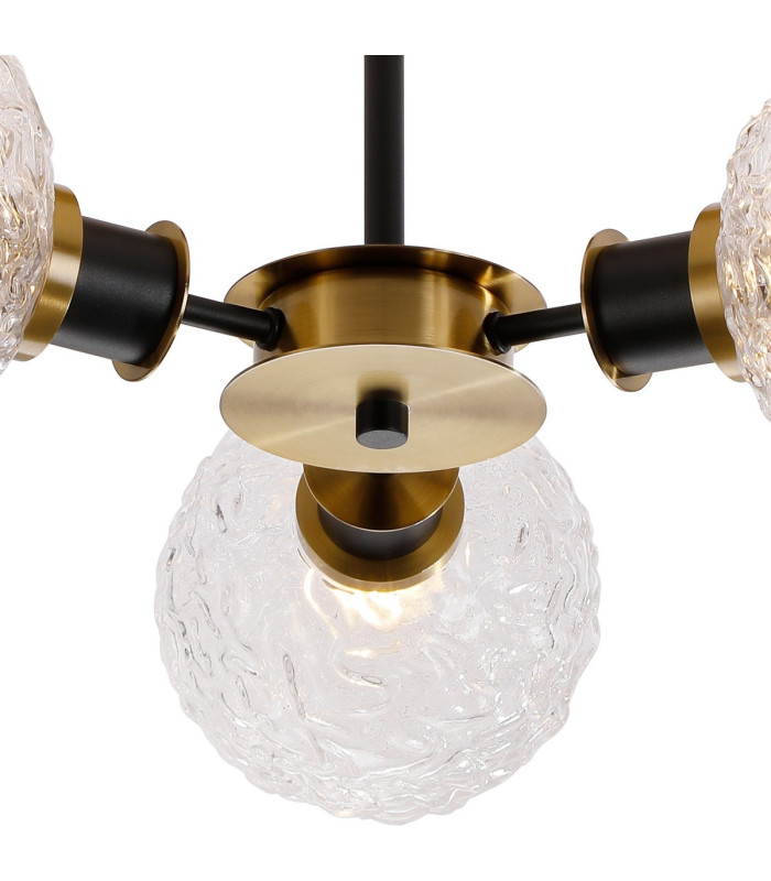 Plattsburgh Semi Ceiling 3 Light E14 IP44 15cm Round Textured Crumple Glass Shade Brass Clear & Satin Black-7