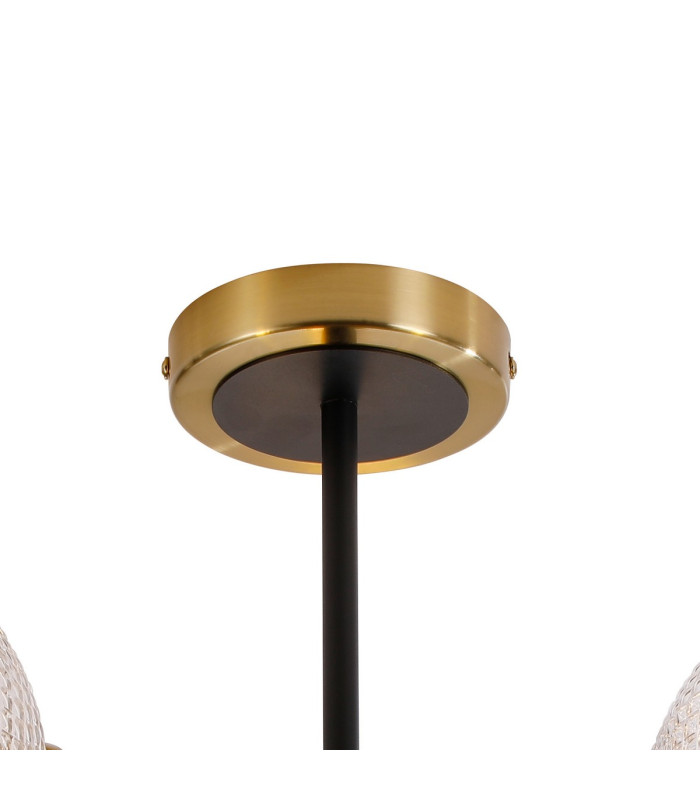 Plattsburgh Semi Ceiling 3 Light E14 IP44 15cm Round Textured Diamond Pattern Glass Shade Brass Clear & Satin Black-5