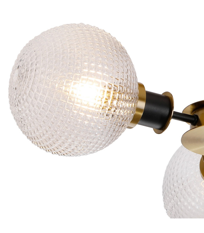 Plattsburgh Semi Ceiling 3 Light E14 IP44 15cm Round Textured Diamond Pattern Glass Shade Brass Clear & Satin Black-6