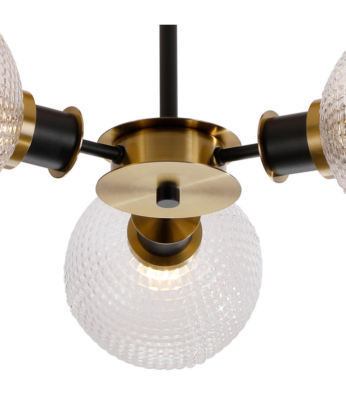 Plattsburgh Semi Ceiling 3 Light E14 IP44 15cm Round Textured Diamond Pattern Glass Shade Brass Clear & Satin Black-7