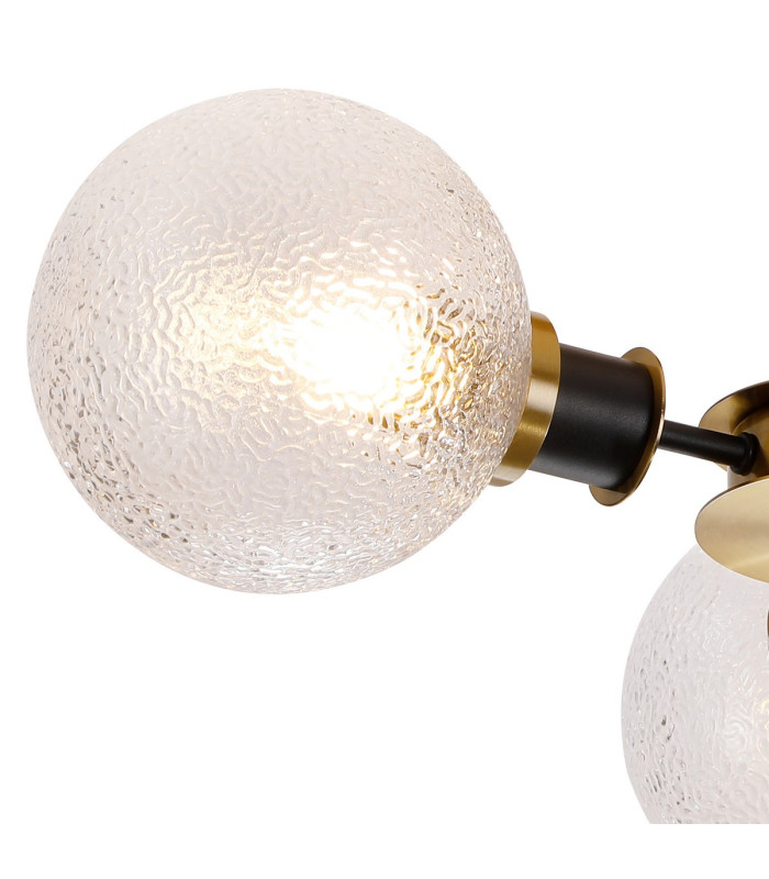 Plattsburgh Semi Ceiling 3 Light E14 IP44 15cm Round Dimpled Glass Shade Brass Clear & Satin Black-5