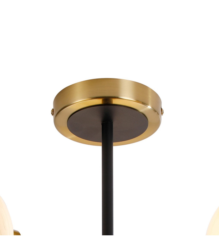 Plattsburgh Semi Ceiling 3 Light E14 IP44 15cm Round White & Grey Marble Effect Glass Shade Brass & Satin Black Framework-5