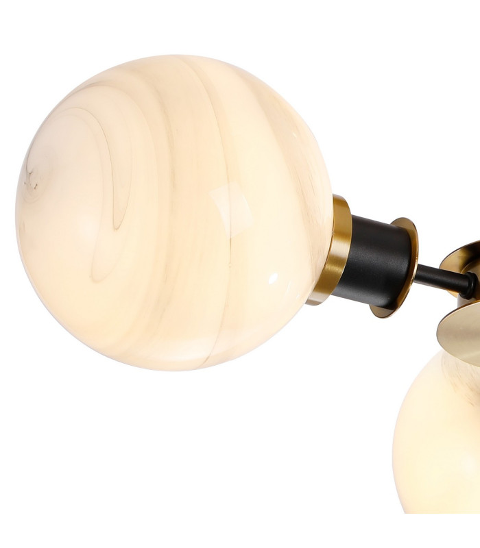 Plattsburgh Semi Ceiling 3 Light E14 IP44 15cm Round White & Grey Marble Effect Glass Shade Brass & Satin Black Framework-6