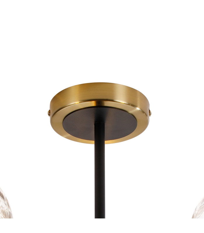 Plattsburgh Semi Ceiling 3 Light E14 IP44 15cm Round Textured Melting Glass Shade Brass Clear & Satin Black-5