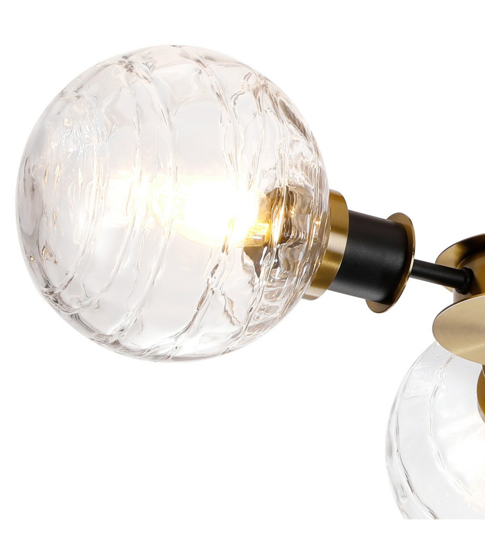 Plattsburgh Semi Ceiling 3 Light E14 IP44 15cm Round Textured Melting Glass Shade Brass Clear & Satin Black-6