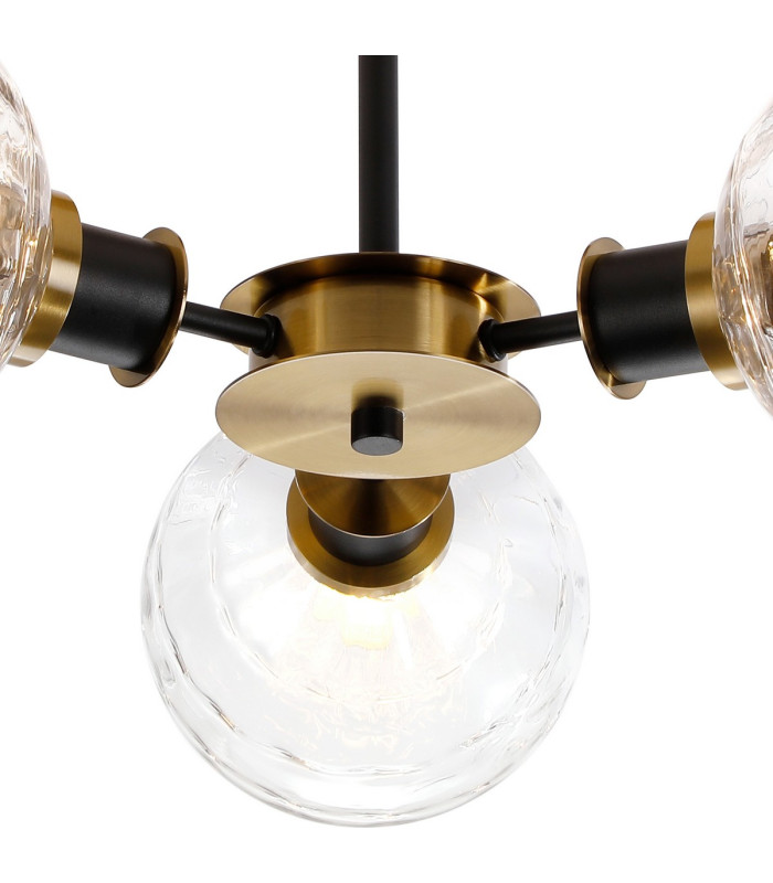 Plattsburgh Semi Ceiling 3 Light E14 IP44 15cm Round Textured Melting Glass Shade Brass Clear & Satin Black-7