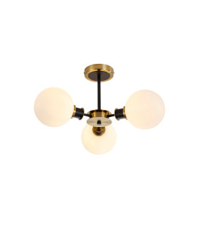 Plattsburgh Semi Ceiling 3 Light E14 IP44 15cm Round Glass Shade Brass Opal & Satin Black-1