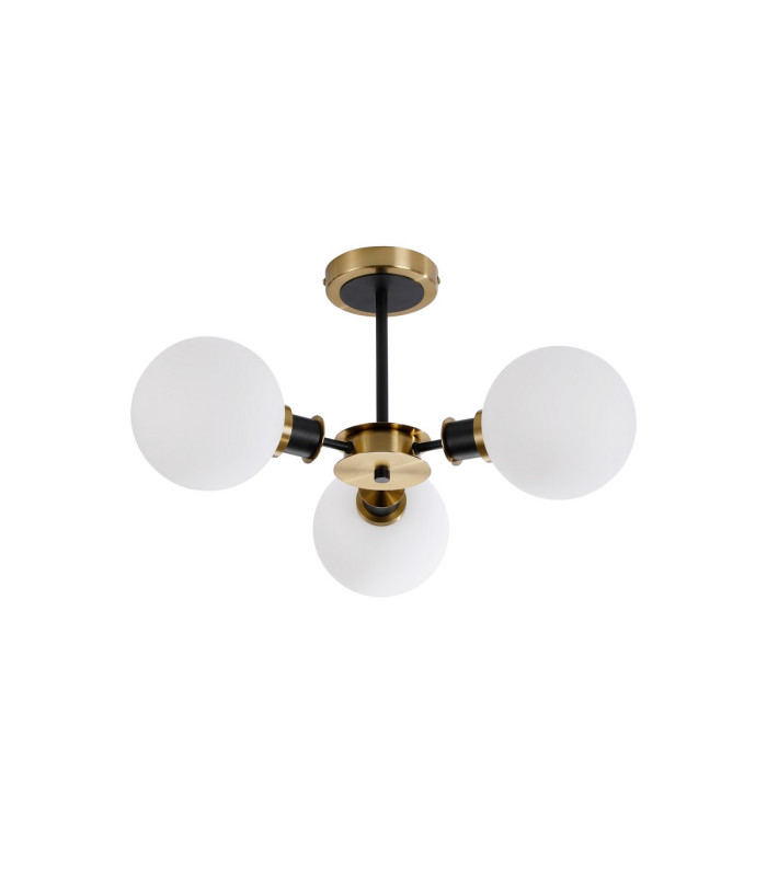 Plattsburgh Semi Ceiling 3 Light E14 IP44 15cm Round Glass Shade Brass Opal & Satin Black-4