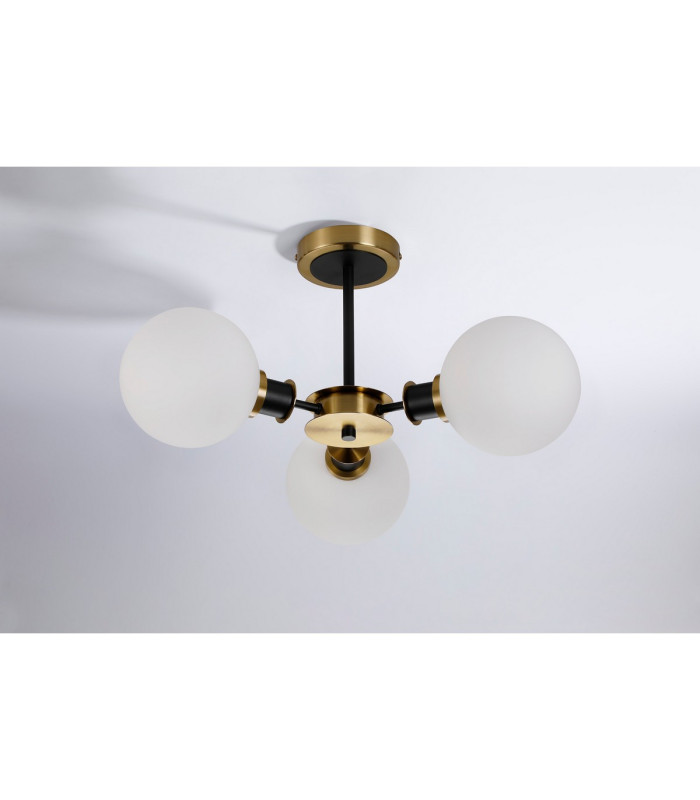 Plattsburgh Semi Ceiling 3 Light E14 IP44 15cm Round Glass Shade Brass Opal & Satin Black-8