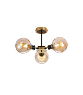 Plattsburgh Semi Ceiling 3 Light E14 IP44 15cm Round Segment Glass Shade Brass Amber Plated & Satin Black-1