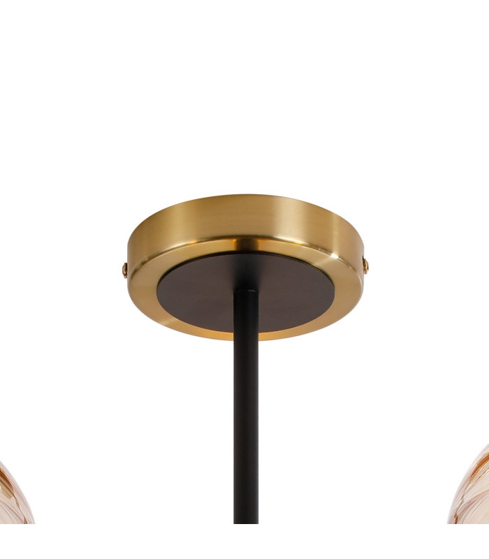 Plattsburgh Semi Ceiling 3 Light E14 IP44 15cm Round Segment Glass Shade Brass Amber Plated & Satin Black-5