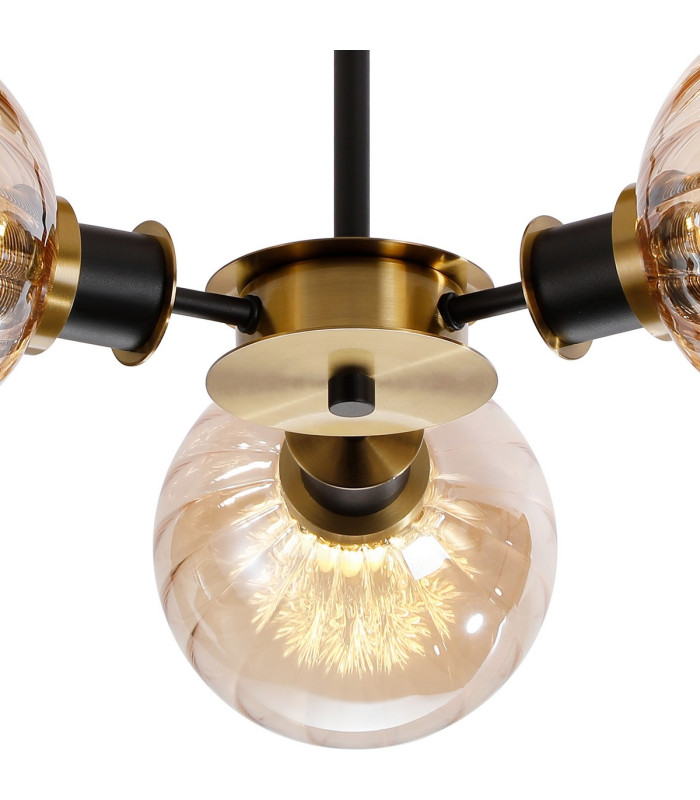 Plattsburgh Semi Ceiling 3 Light E14 IP44 15cm Round Segment Glass Shade Brass Amber Plated & Satin Black-7