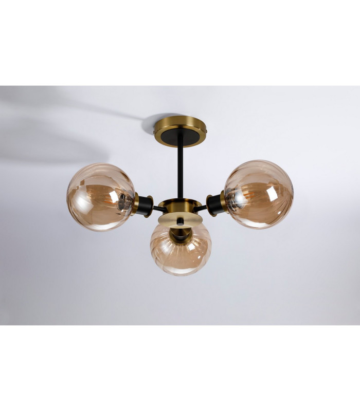 Plattsburgh Semi Ceiling 3 Light E14 IP44 15cm Round Segment Glass Shade Brass Amber Plated & Satin Black-8