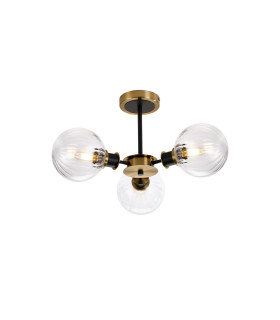 Plattsburgh Semi Ceiling 3 Light E14 IP44 15cm Round Segment Glass Shade Brass Clear & Satin Black-1