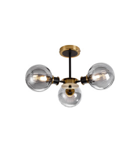 Plattsburgh Semi Ceiling 3 Light E14 IP44 15cm Round Segment Glass Shade Brass Smoke Plated & Satin Black-1