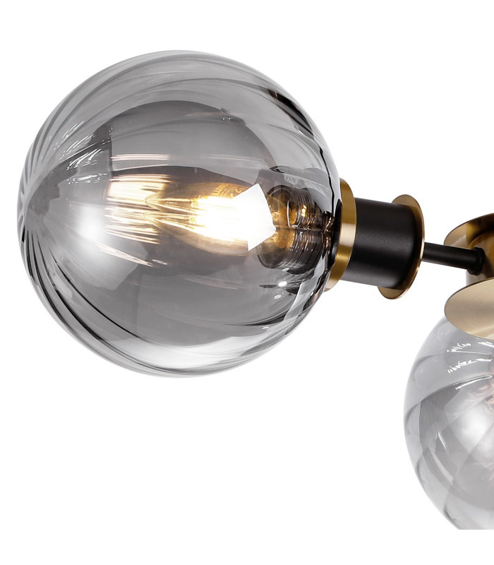 Plattsburgh Semi Ceiling 3 Light E14 IP44 15cm Round Segment Glass Shade Brass Smoke Plated & Satin Black-6