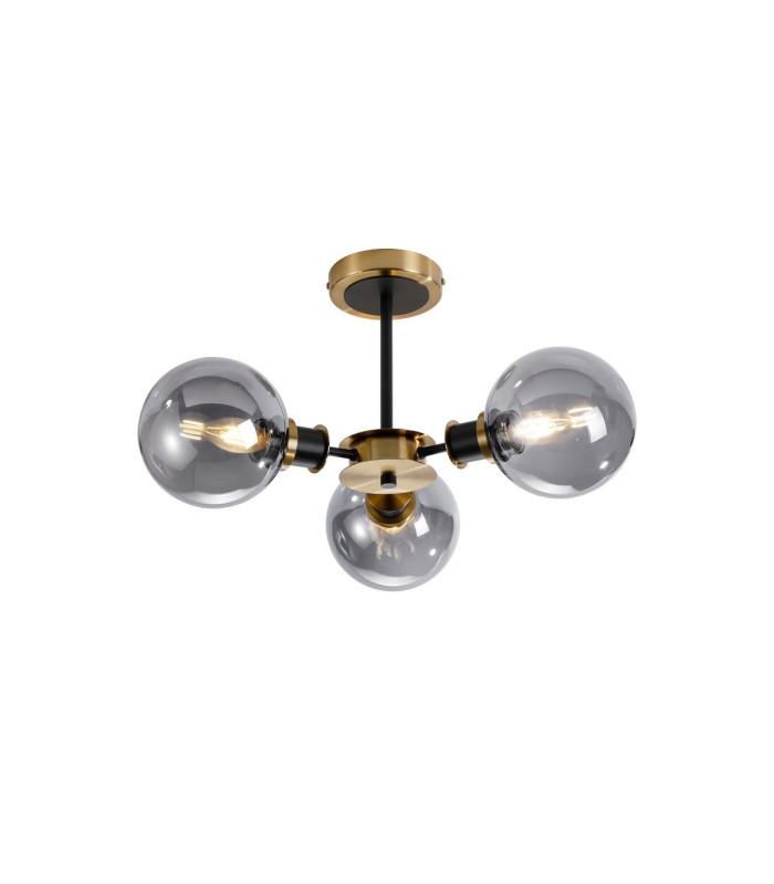 Plattsburgh Semi Ceiling 3 Light E14 IP44 15cm Round Glass Shade Brass Smoke Plated & Satin Black-1