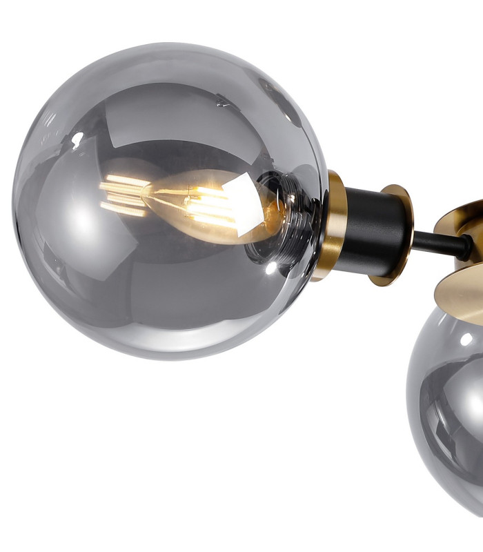Plattsburgh Semi Ceiling 3 Light E14 IP44 15cm Round Glass Shade Brass Smoke Plated & Satin Black-6