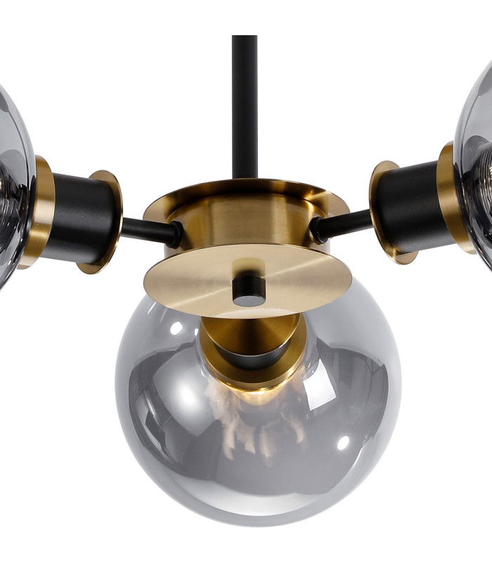 Plattsburgh Semi Ceiling 3 Light E14 IP44 15cm Round Glass Shade Brass Smoke Plated & Satin Black-7